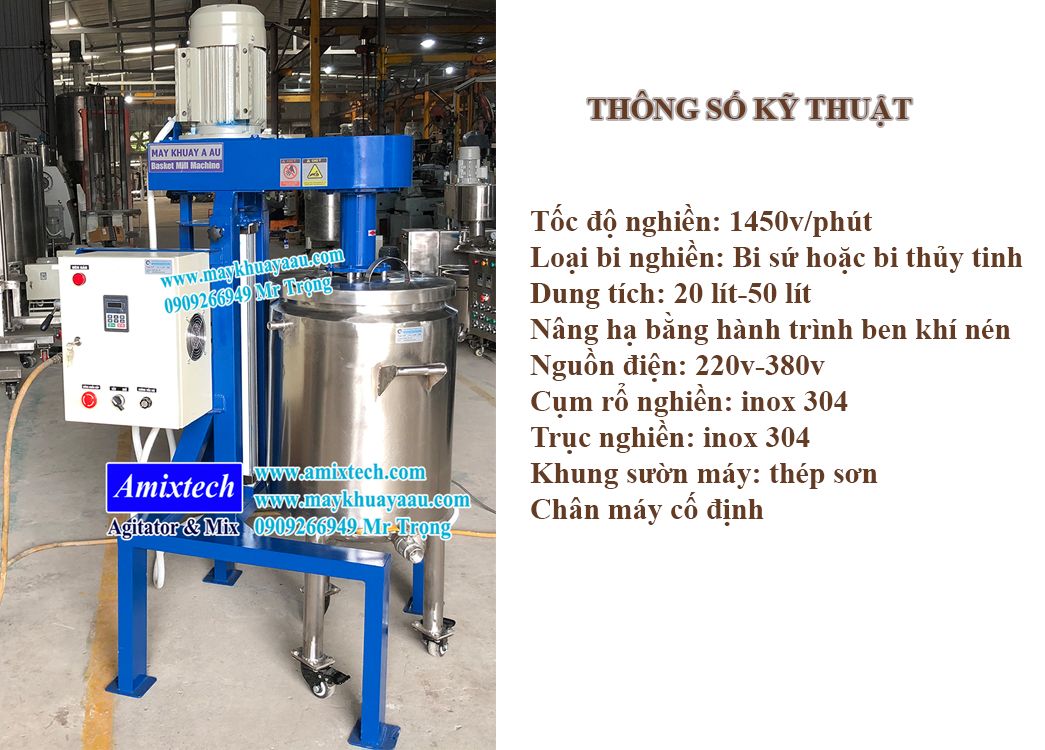 thông số máy nghiền rổ, máy nghiền bi 50kg